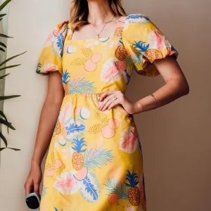 X Lilou Dress - Yellow, Tropical Fruits