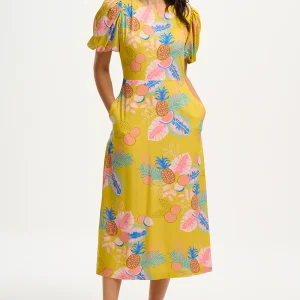 X Sorcha Midi Dress - Yellow, Tropical Fruits