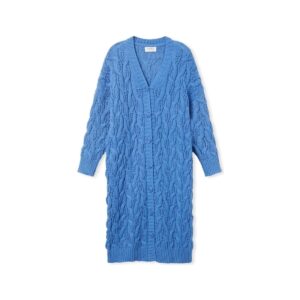 Long blue cable knit cardigan 10215