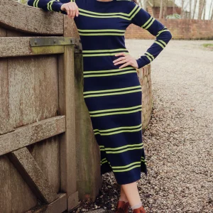 Liselle Midi Knit Dress - Navy, Double Stripe D1174